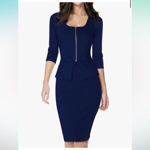 Navy blue work dress with silver zipper